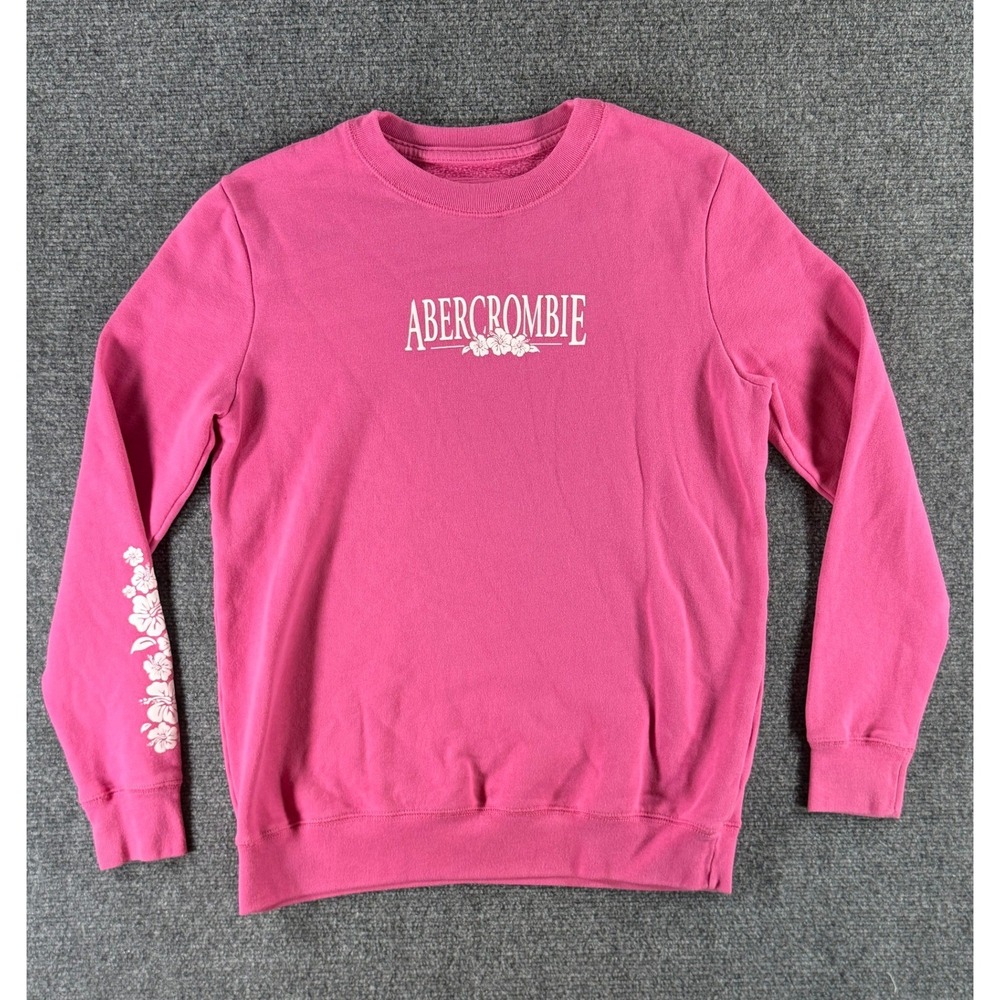 Abercrombie Kids Pink Hibiscus Logo Fleece Sweatshirt Size 15/16 XL